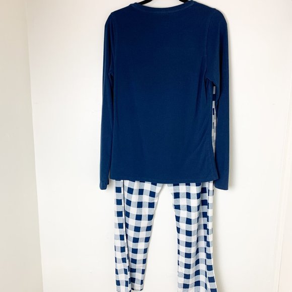 Calvin Klein fleece pj lounge set blue white pants lone sleeve graphic shirt M - Picture 8 of 8